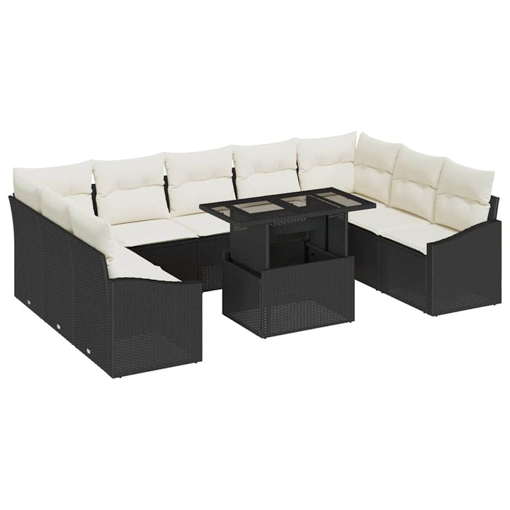 Sofa Sæt 10 stk. Sort og Cream polyrattan