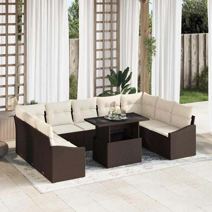 Sofa Sæt med pude 10 pcs Brun og Creme polyrattan