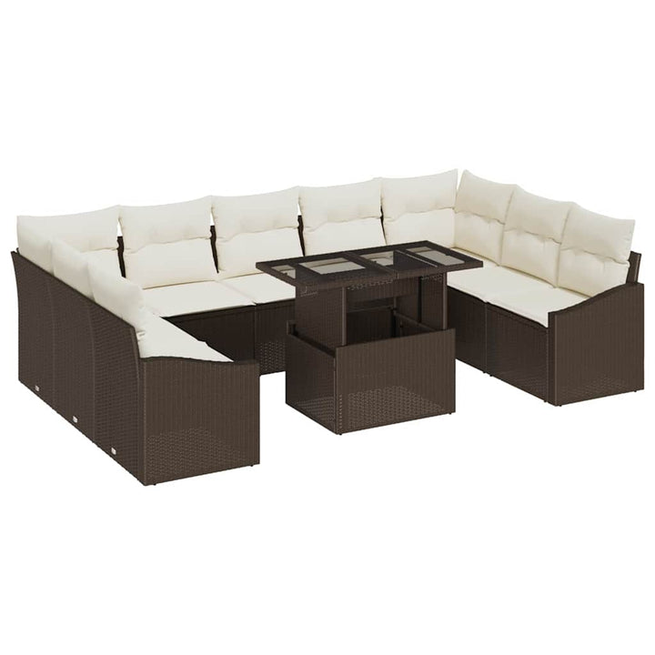 Sofa Sæt med pude 10 pcs Brun og Creme polyrattan