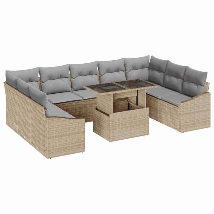Sofa Sæt med pude 10 pcs Beige og lys grå polyrattan