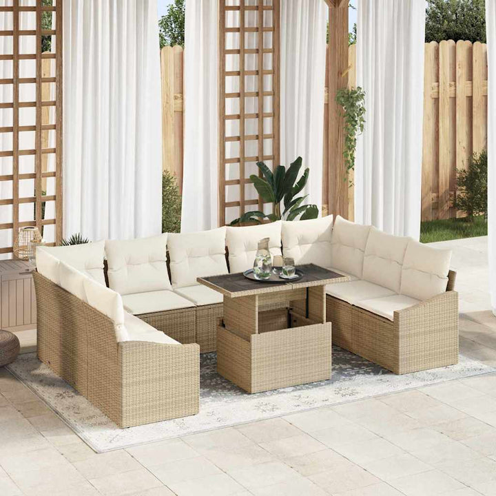 Sofa Sæt med pude 10 pcs Beige og creme polyrattan