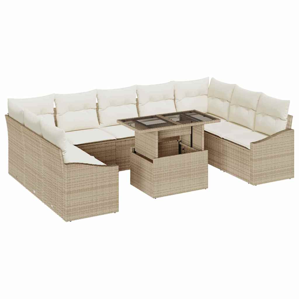 Sofa Sæt med pude 10 pcs Beige og creme polyrattan