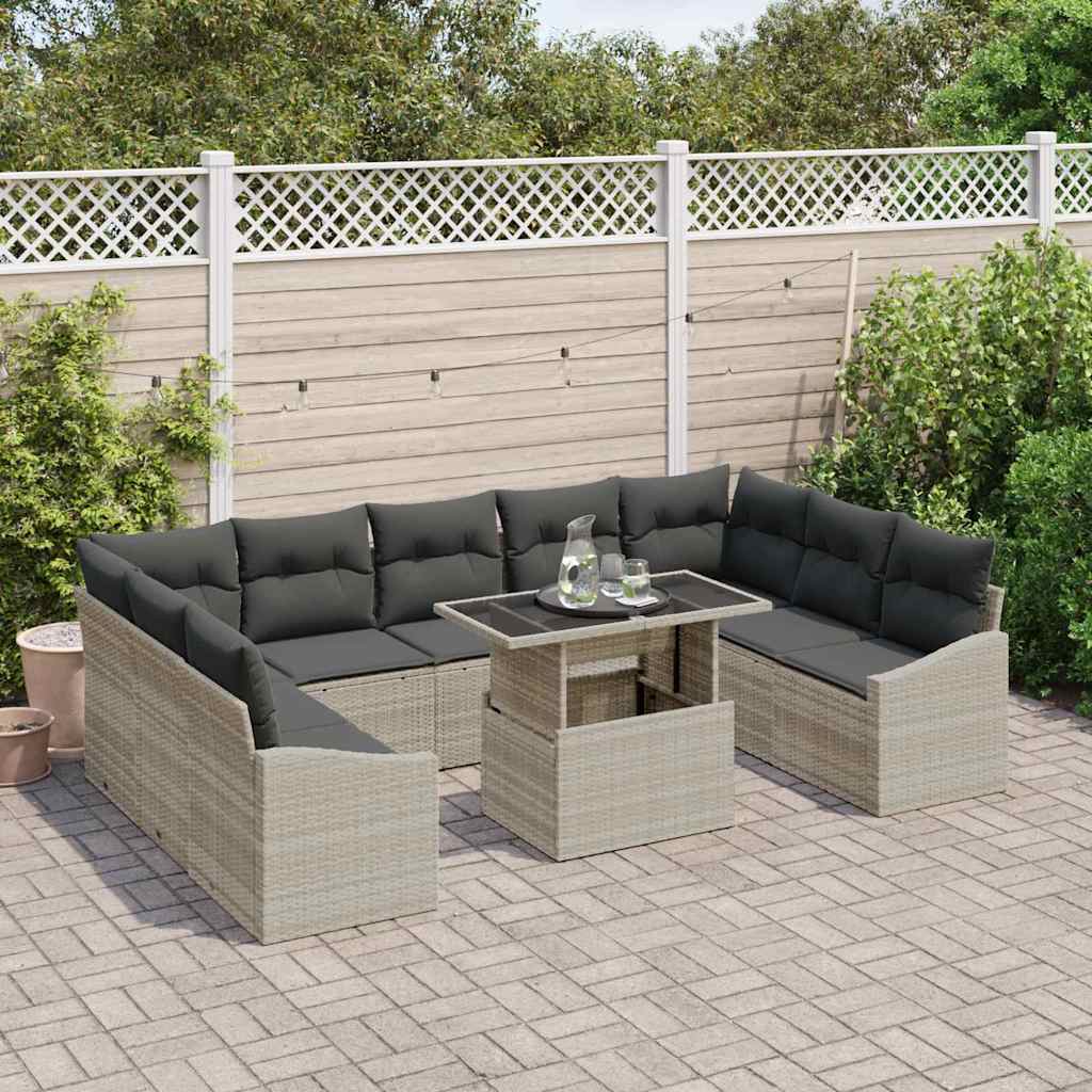 Sofa Sæt med pude 10 pcs Lysegrå polyrattan