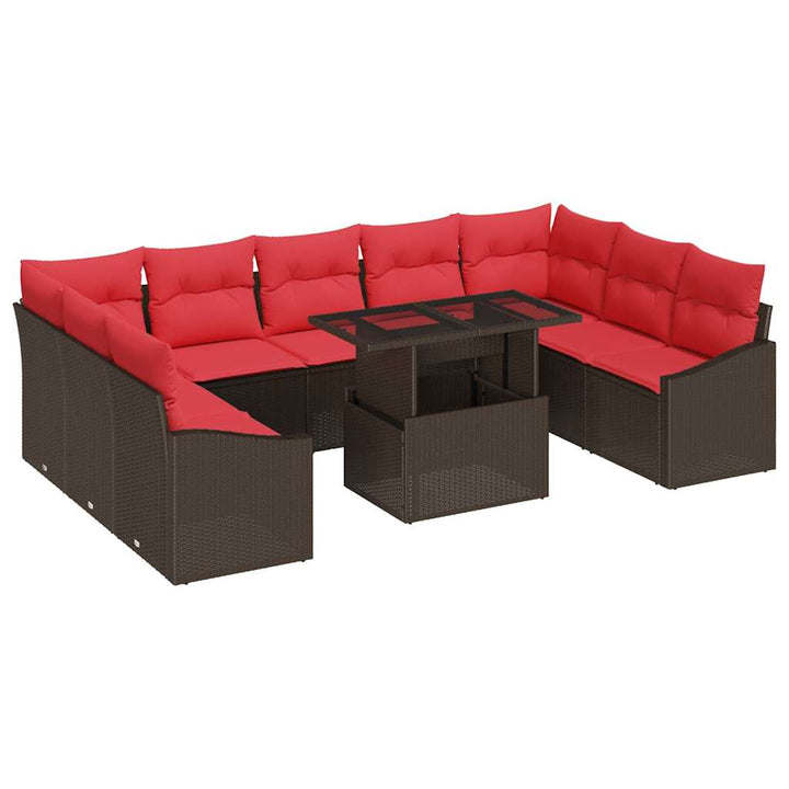 Sofa Sæt 10 stk. 9-Antal sæder Brun og Rød polyrattan