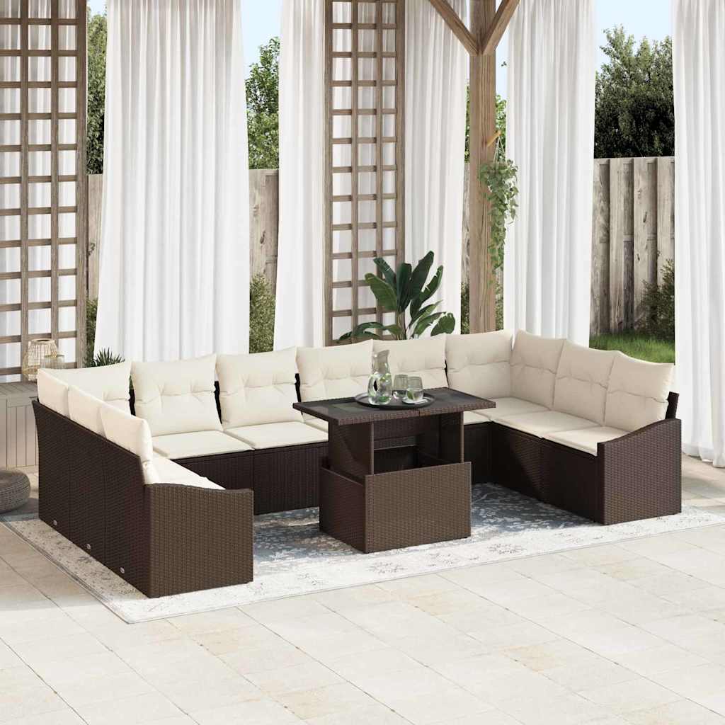 Sofa Sæt med pude 11 pcs Brun og Creme polyrattan