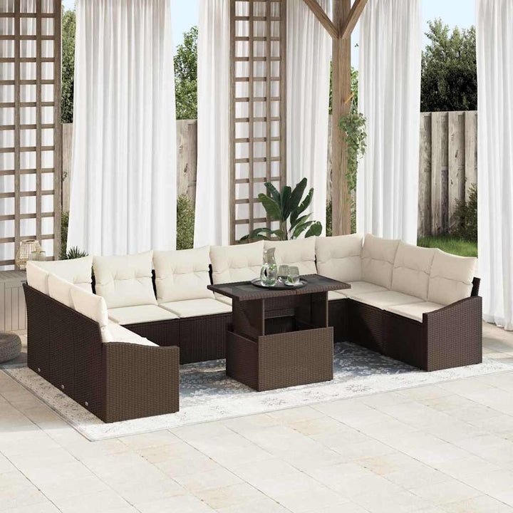 Sofa Sæt 11 stk. Brun og Creme polyrattan