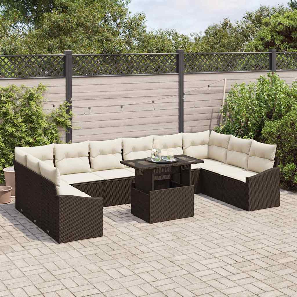 Sofa Sæt 11 stk. Brun og Creme polyrattan