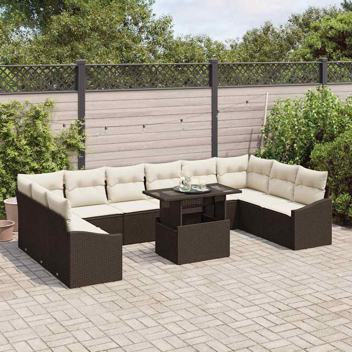 Sofa Sæt 11 stk. Brun og Creme polyrattan