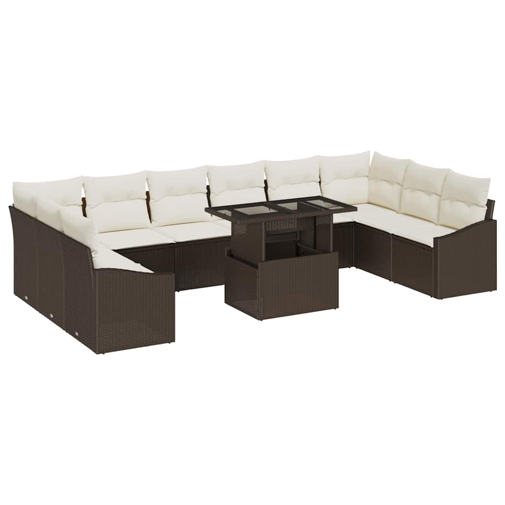Sofa Sæt 11 stk. Brun og Creme polyrattan