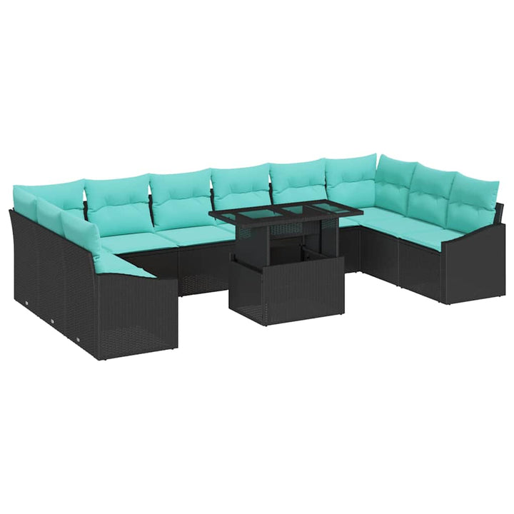 Sofa Sæt med pude 11 pcs Sort og Blå polyrattan
