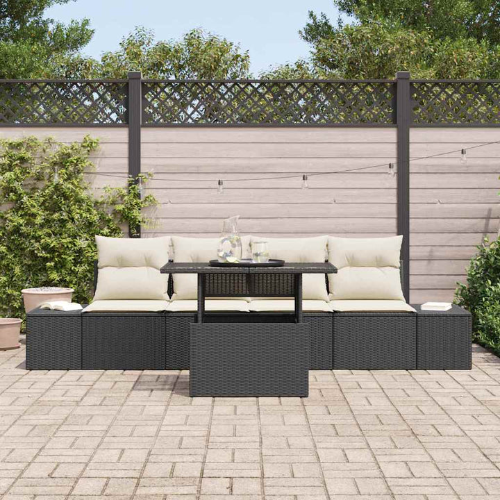 Sofa Sæt med pude 5 pcs Sort og Cream polyrattan