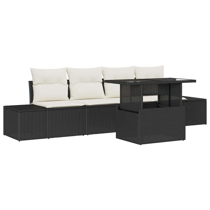 Sofa Sæt med pude 5 pcs Sort og Cream polyrattan