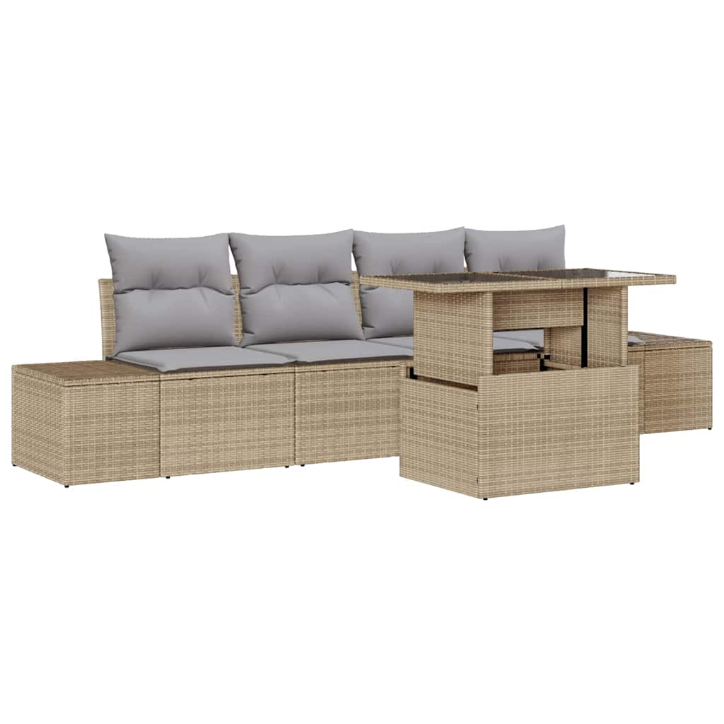 Sofa Sæt med pude 5 pcs Beige og lys grå polyrattan