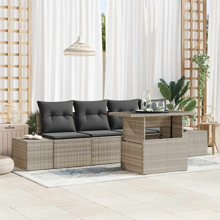 Sofa Sæt 5 stk. Lysegrå polyrattan