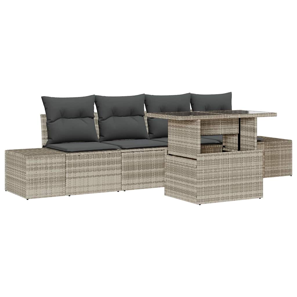 Sofa Sæt 5 stk. Lysegrå polyrattan