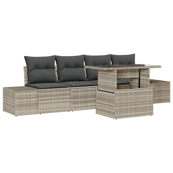 Sofa Sæt 5 stk. Lysegrå polyrattan
