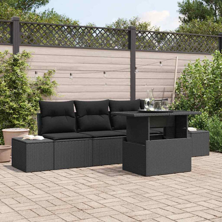 Sofa Sæt med pude 5 pcs Sort polyrattan