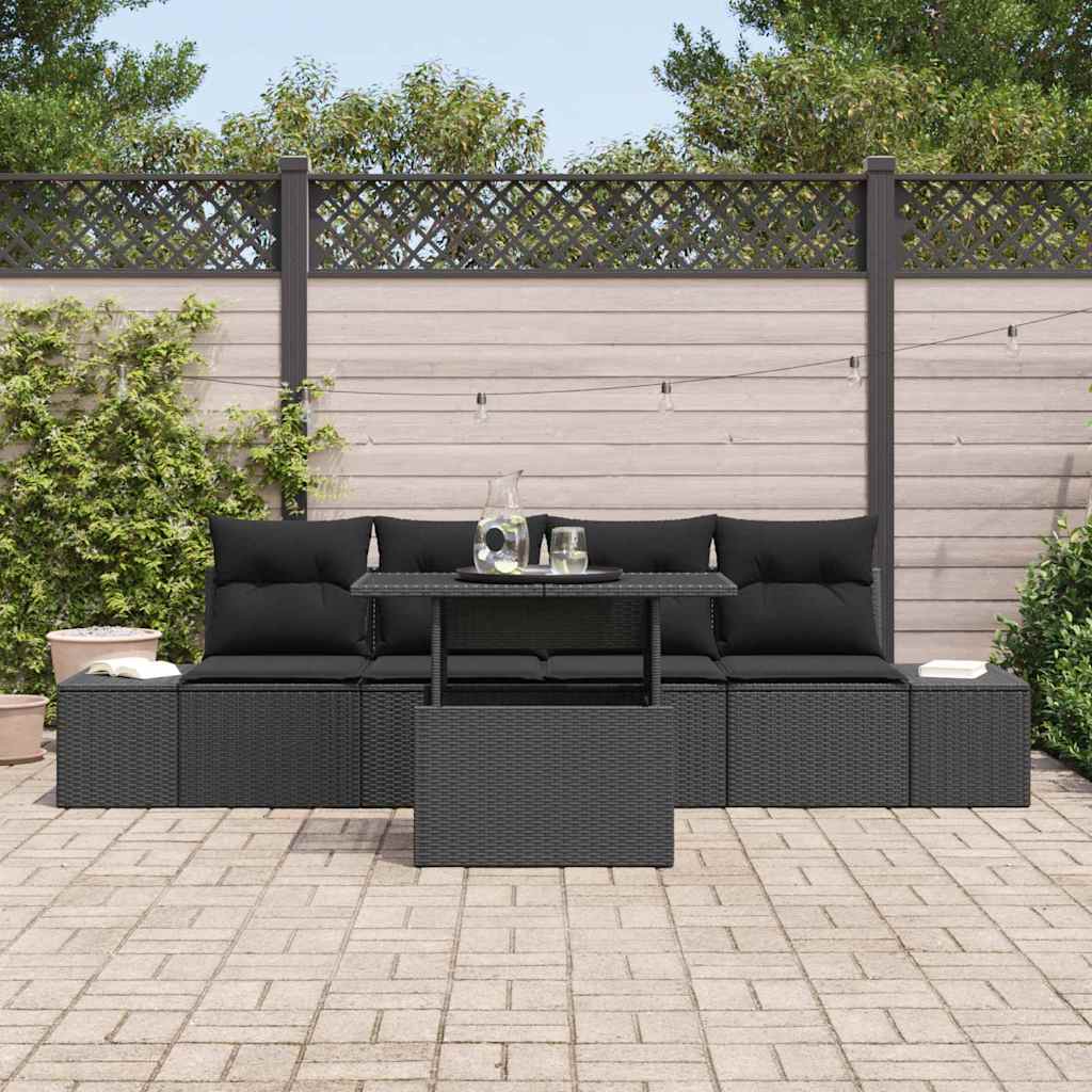 Sofa Sæt med pude 5 pcs Sort polyrattan