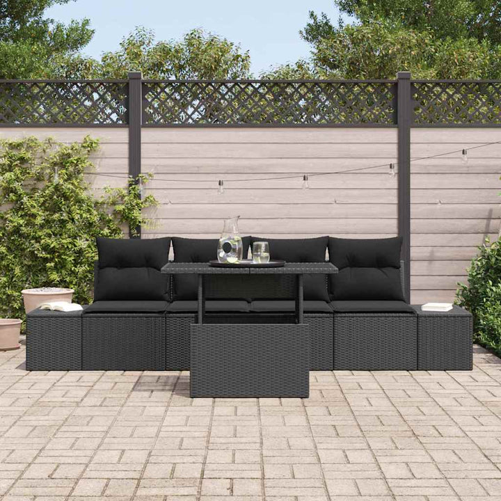 Sofa Sæt med pude 5 pcs Sort polyrattan