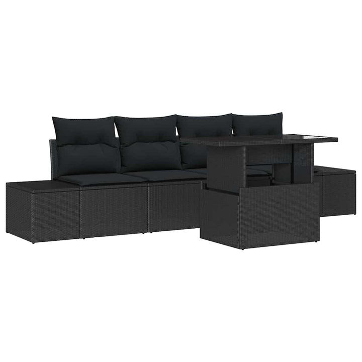 Sofa Sæt med pude 5 pcs Sort polyrattan