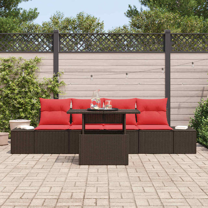 Sofa Sæt med pude 5 pcs Brun og Rød polyrattan
