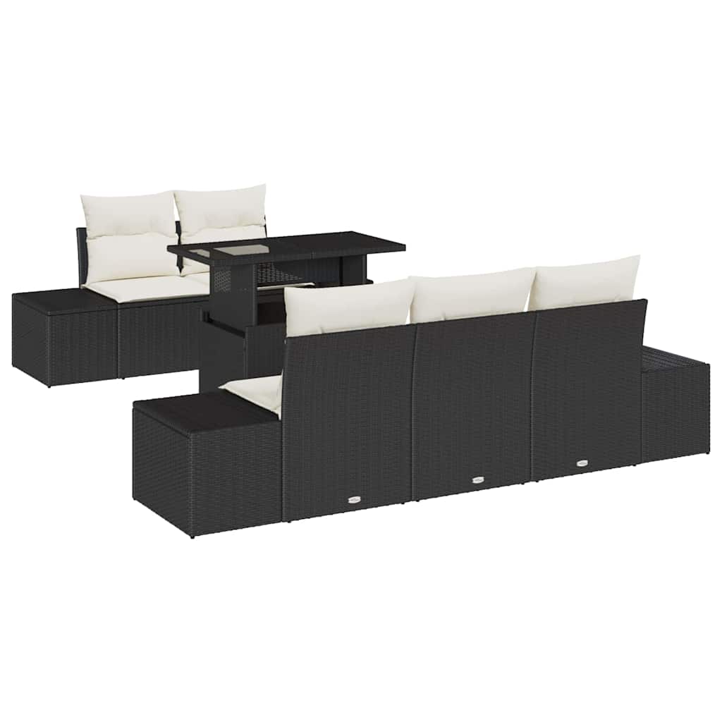 Sofa Sæt med pude 6 pcs Sort og Cream polyrattan
