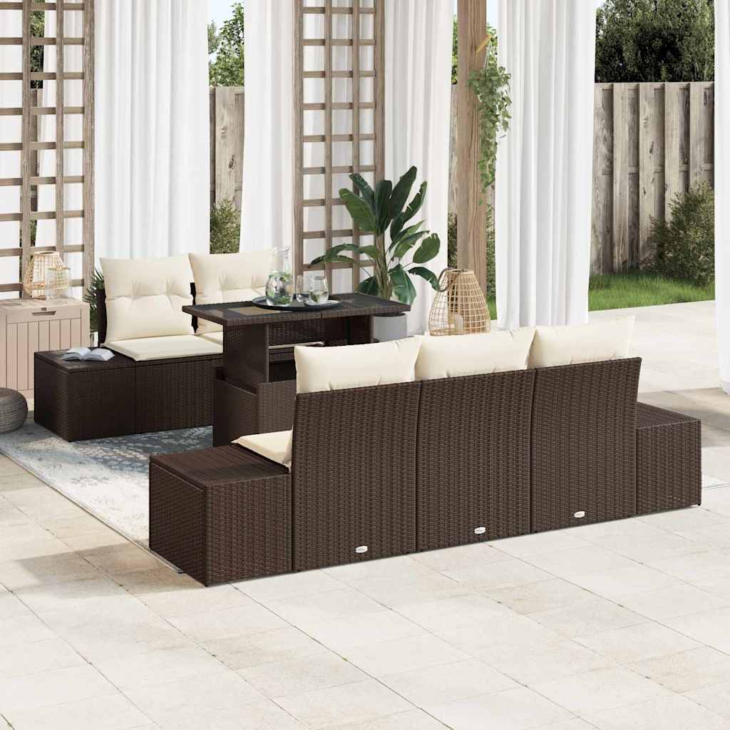 Sofa Sæt med pude 6 pcs Brun og Creme polyrattan