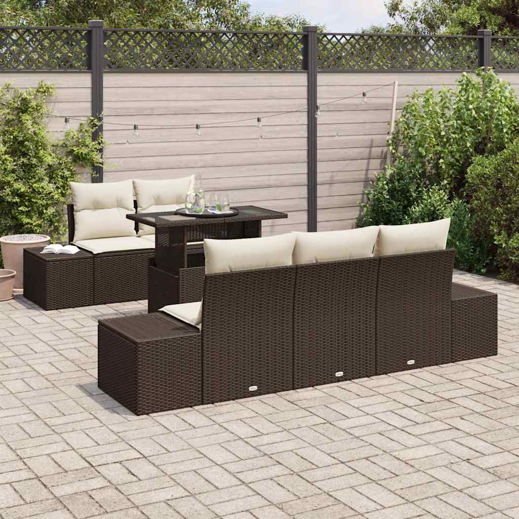 Sofa Sæt med pude 6 pcs Brun og Creme polyrattan