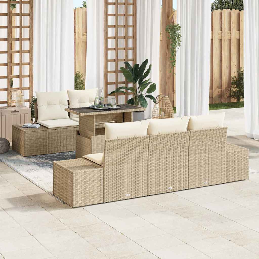 Sofa Sæt med pude 6 pcs Beige og creme polyrattan