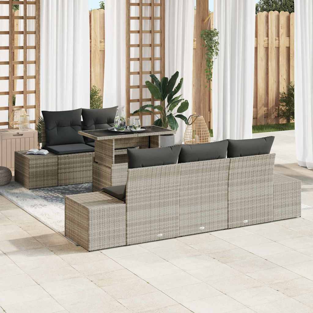 Sofa Sæt 6 stk. Lysegrå polyrattan
