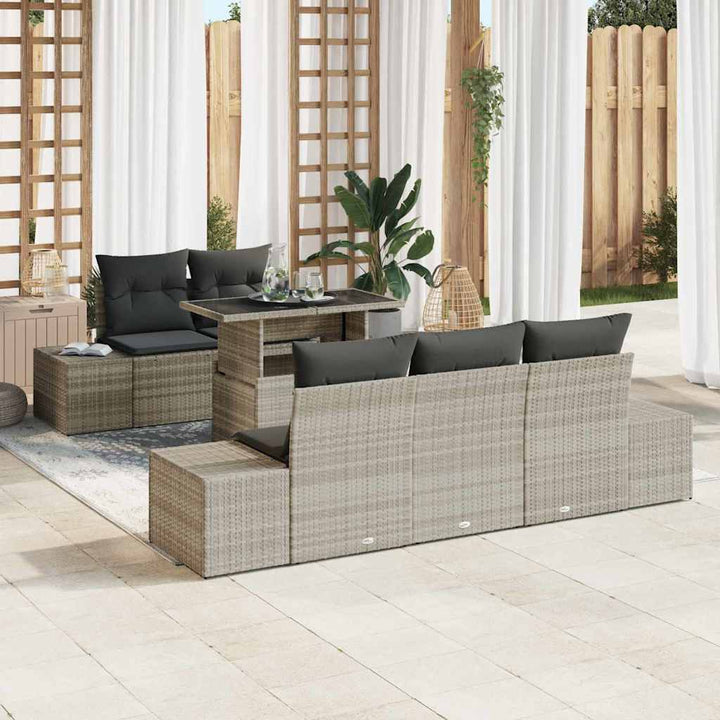 Sofa Sæt 6 stk. Lysegrå polyrattan