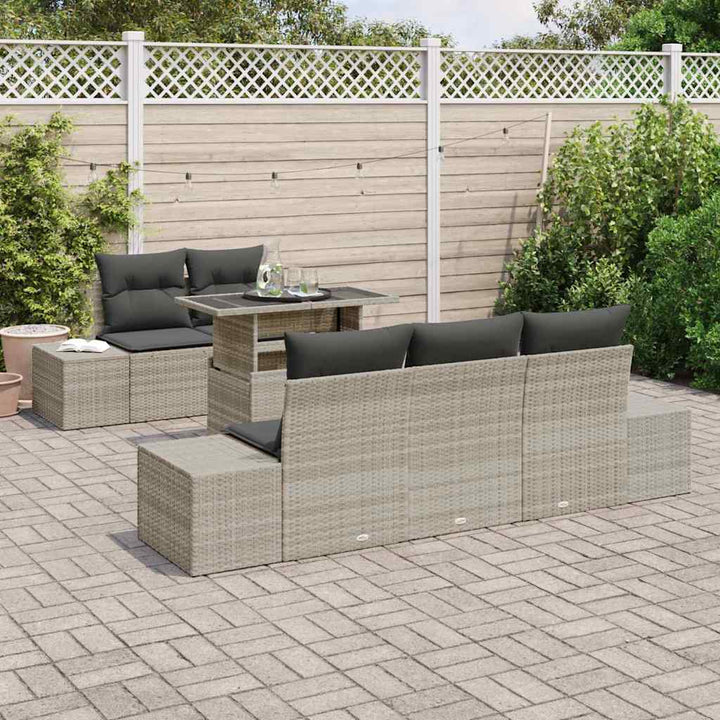 Sofa Sæt 6 stk. Lysegrå polyrattan