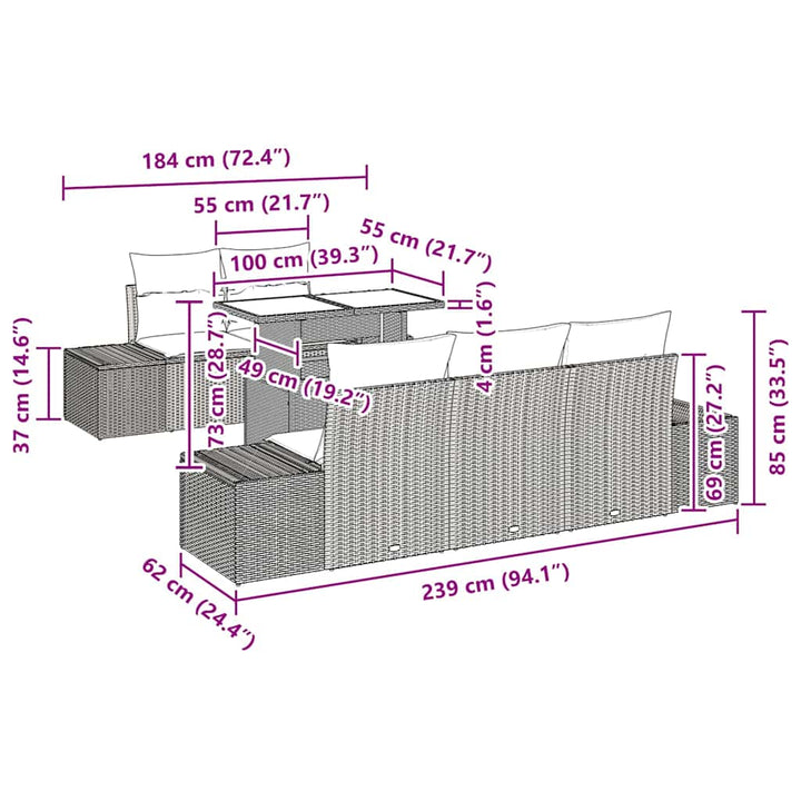 Sofa Sæt med pude 6 pcs Sort polyrattan