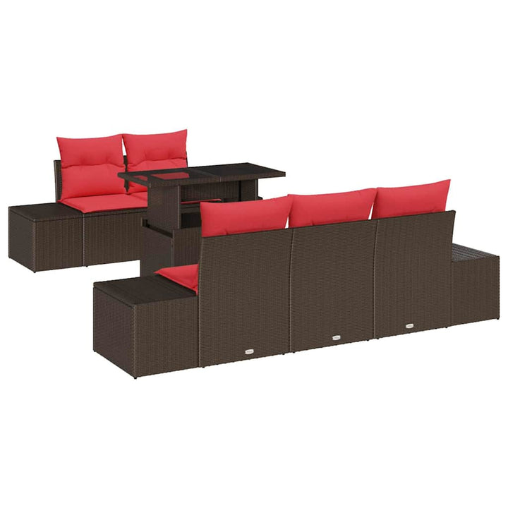 Sofa Sæt med pude 6 pcs Brun og Rød polyrattan