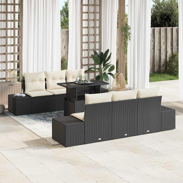 Sofa Sæt med pude 7 pcs Sort og Cream polyrattan