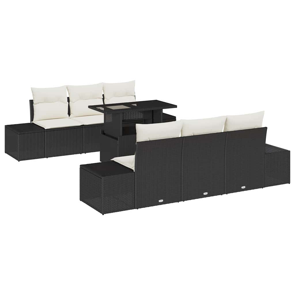 Sofa Sæt med pude 7 pcs Sort og Cream polyrattan