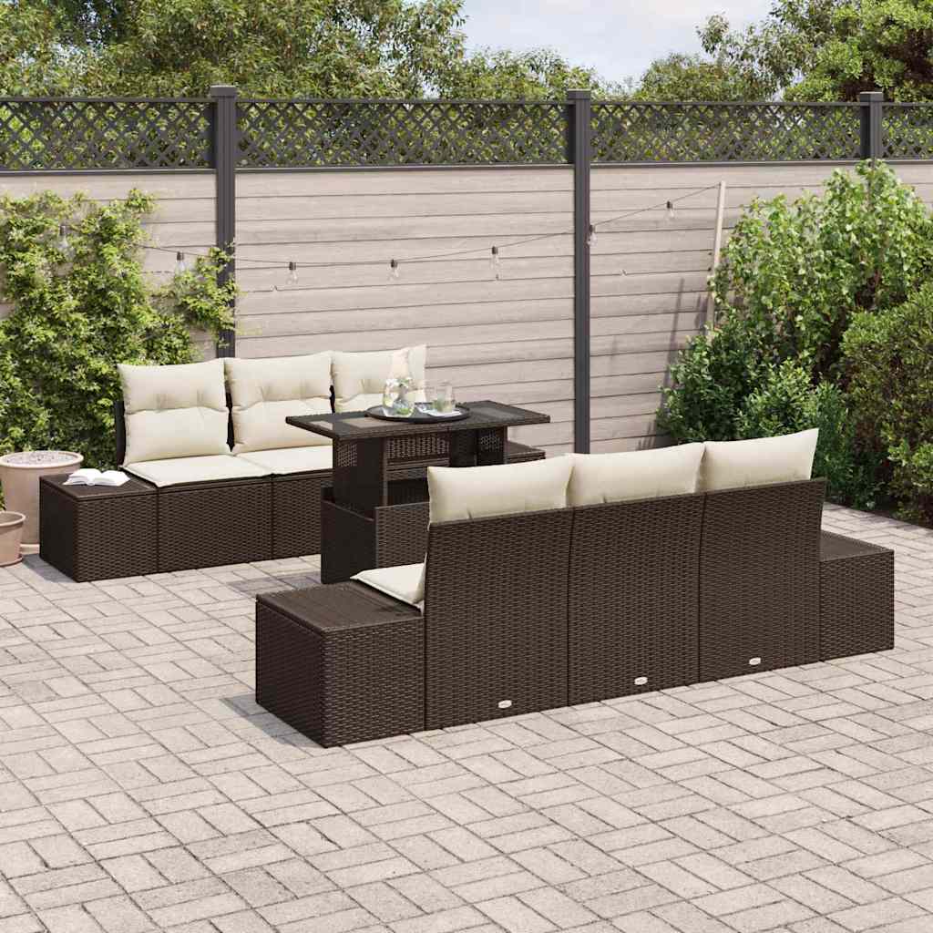 Sofa Sæt med pude 7 pcs Brun og Creme polyrattan