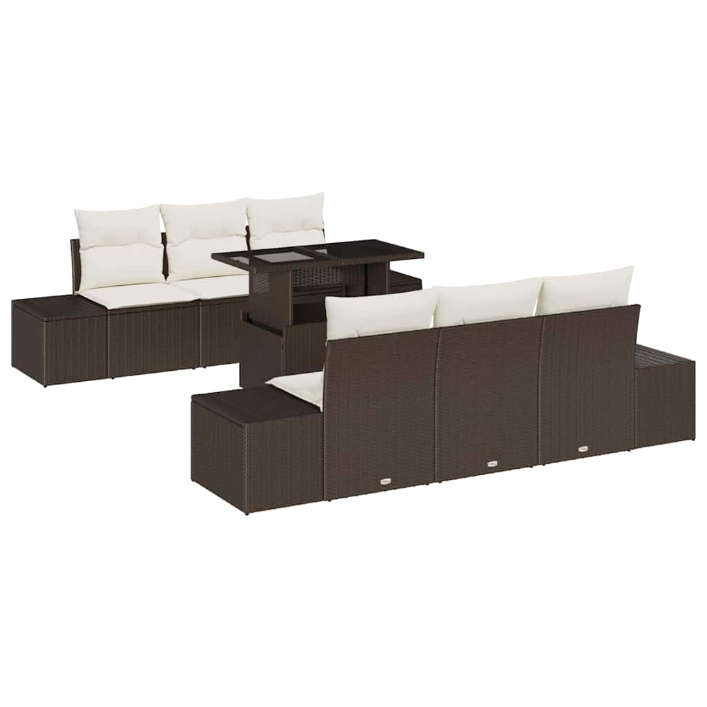 Sofa Sæt med pude 7 pcs Brun og Creme polyrattan