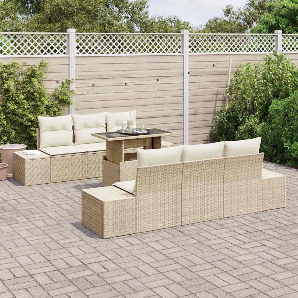 Sofa Sæt med pude 7 pcs Beige og creme polyrattan