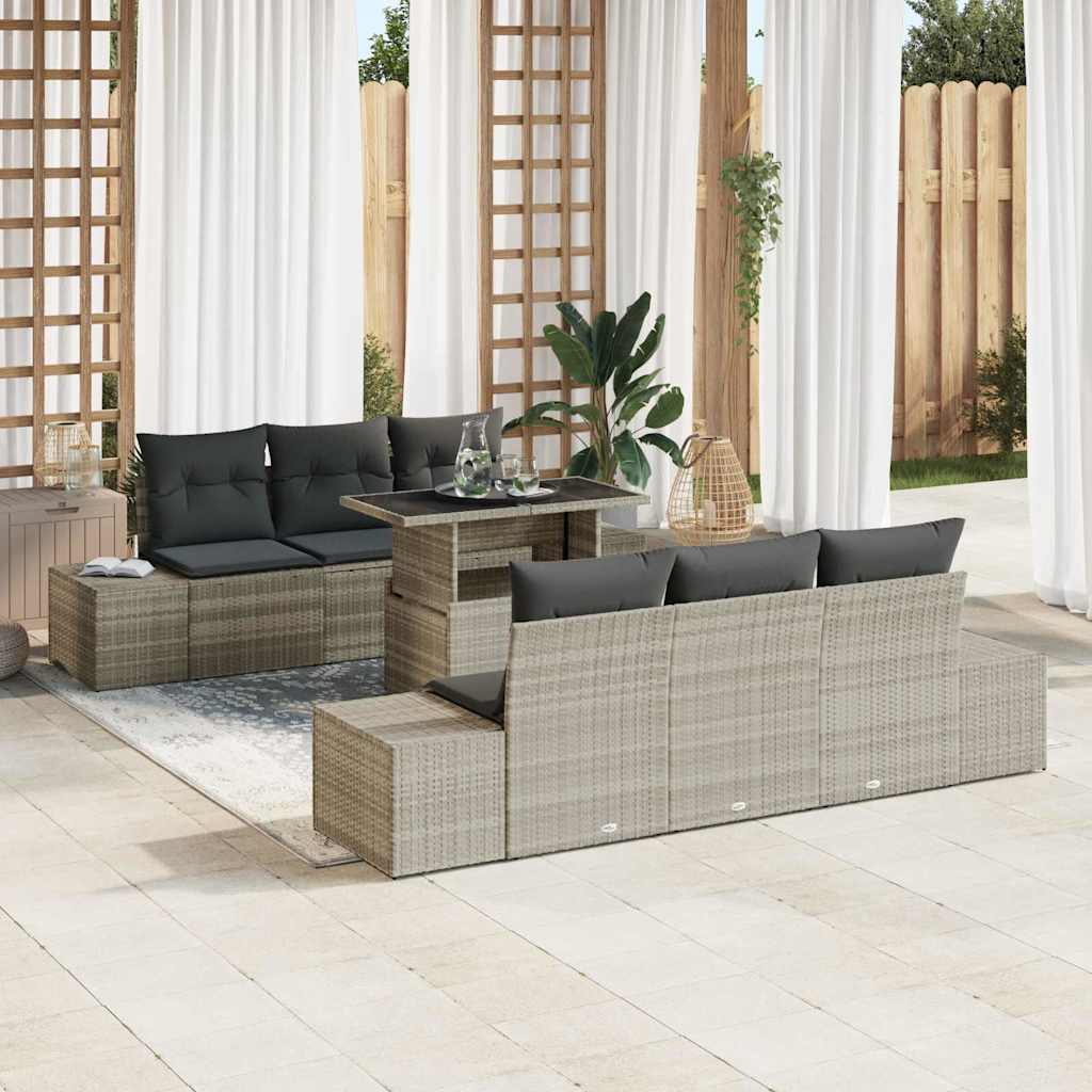 Sofa Sæt 7 stk. Lysegrå polyrattan