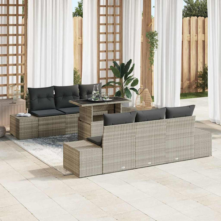 Sofa Sæt 7 stk. Lysegrå polyrattan