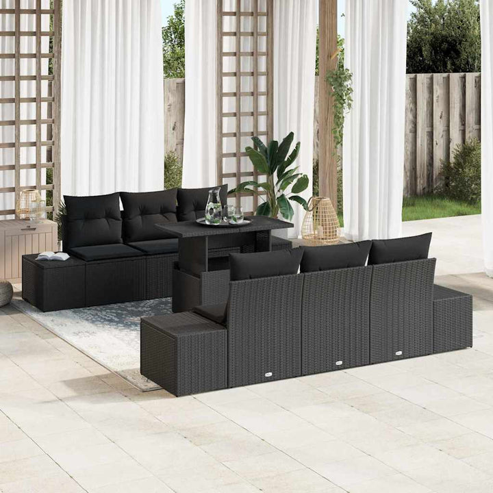 Sofa Sæt med pude 7 pcs Sort polyrattan