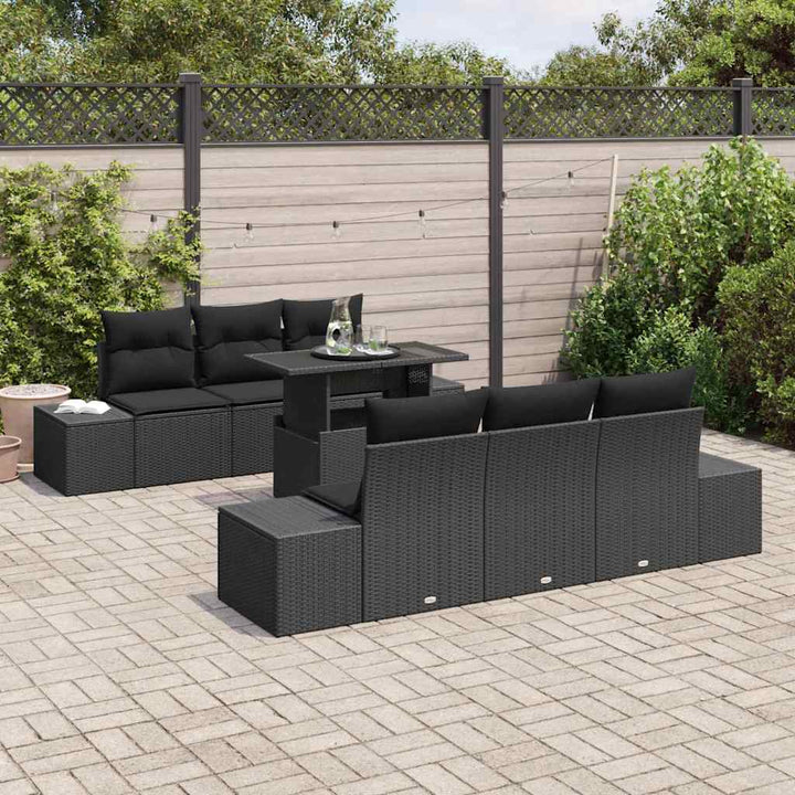 Sofa Sæt med pude 7 pcs Sort polyrattan