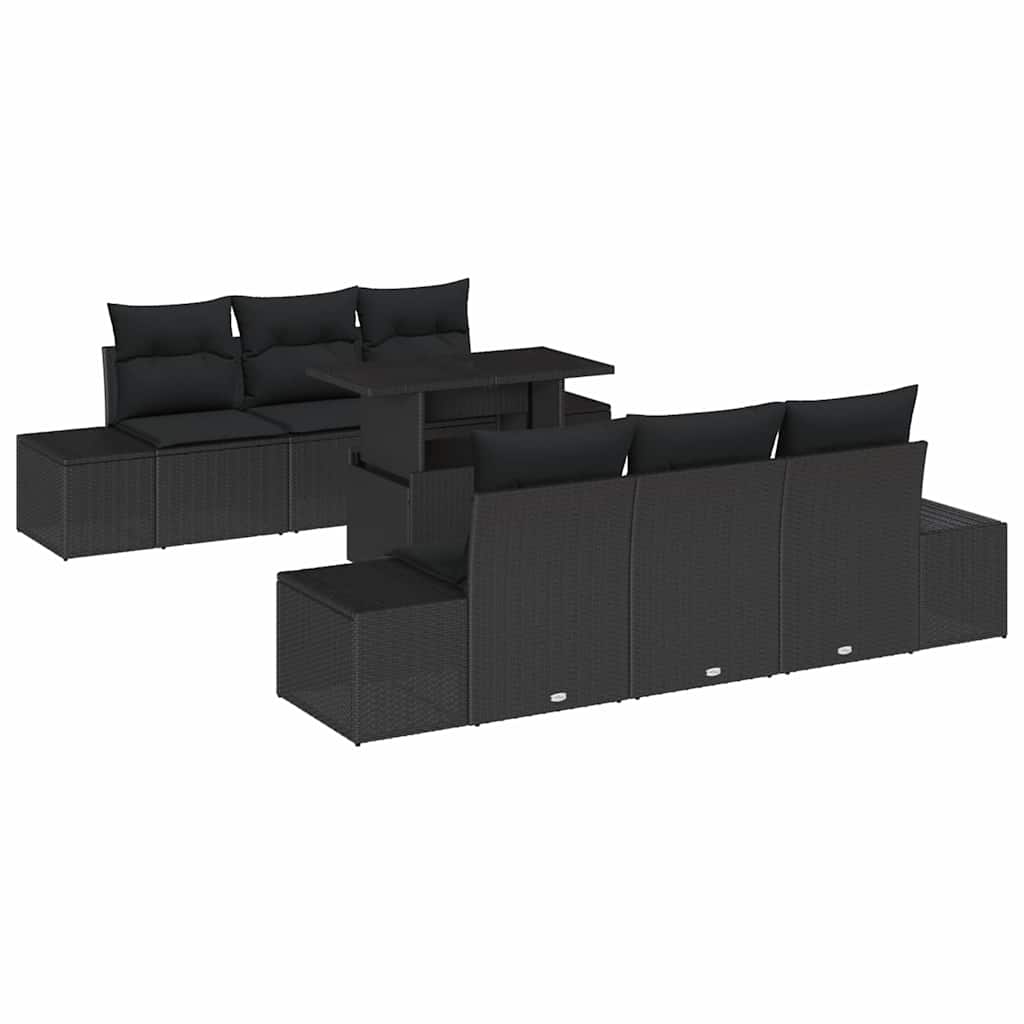 Sofa Sæt med pude 7 pcs Sort polyrattan