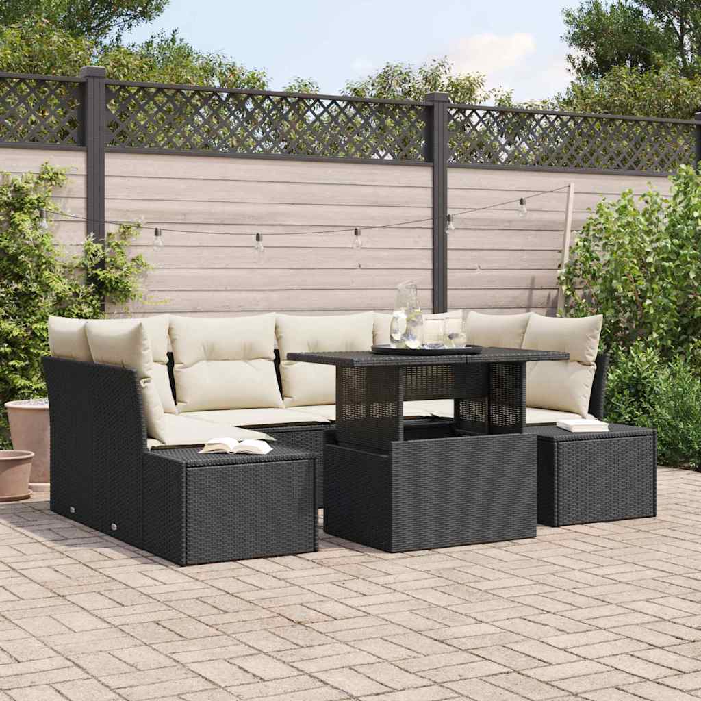 Sofa Sæt 7 stk. Sort og Cream polyrattan