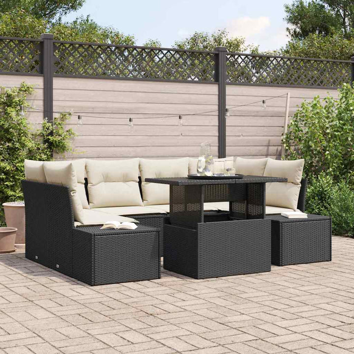 Sofa Sæt 7 stk. Sort og Cream polyrattan