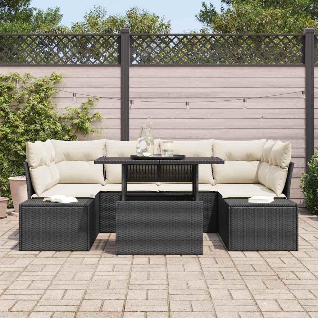 Sofa Sæt 7 stk. Sort og Cream polyrattan