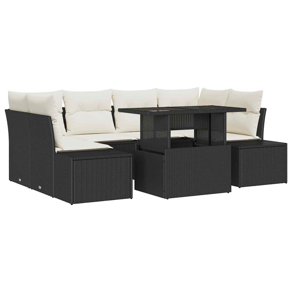 Sofa Sæt 7 stk. Sort og Cream polyrattan