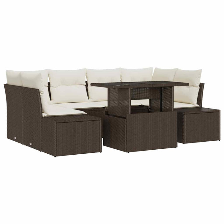 Sofa Sæt med pude 7 pcs Brun og Creme polyrattan