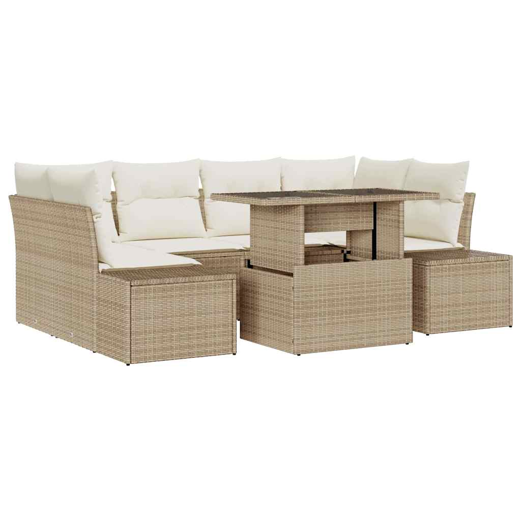 Sofa Sæt med pude 7 pcs Beige og creme polyrattan